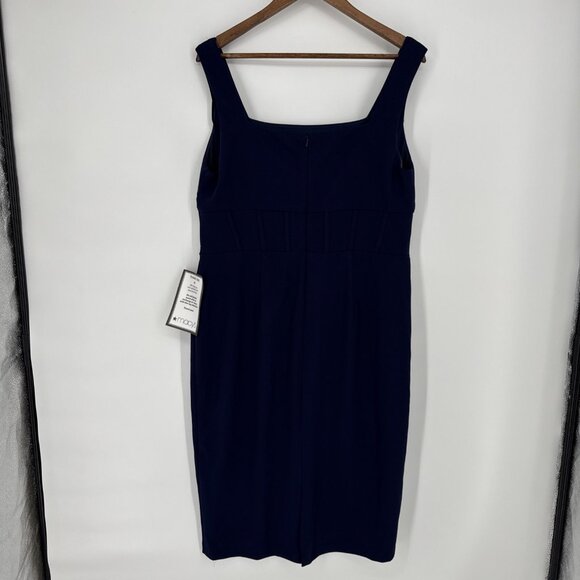 Betsy & Adam Plus Size 14W Navy Blue Scuba Crepe Corset Midi Cocktail Dress - Picture 7 of 10
